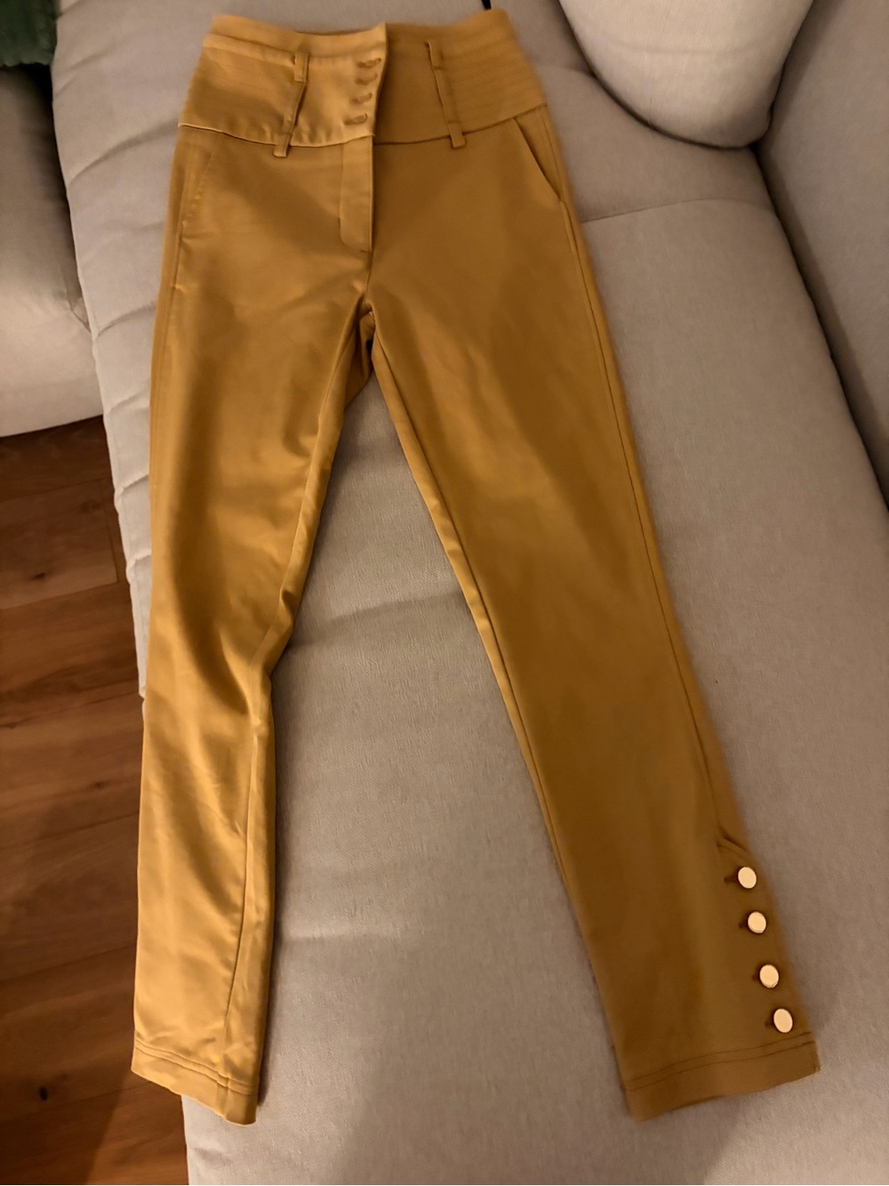 Women’s Mustard High-Waist Slim Pants with Button Cuff